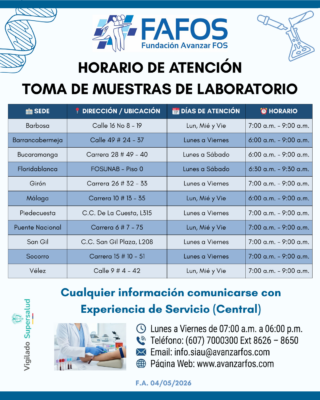 Horarios Toma de Muestra Laboratorio